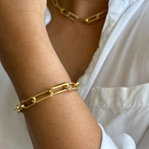 Paperclip Chain Bracelet, 24K Gold Filled Chunky Link Chain, Layering Bracelet, Minimalist Everyday Jewelry, Thick Paperclip Bracelet