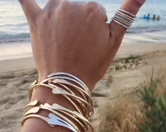 Hammered Cuff Bracelet Set of Three: Sterling Silver & Gold-Filled, Adjustable