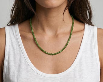 Green Jade Necklace | 4mm Round Beads | Gold or Silver Lobster Clasp