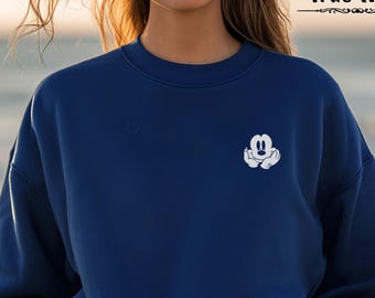 Embroidered Mickey Mouse Smiley Face Sweatshirt, Disney Mickey Sweatshirt, Retro Mickey Sweatshirt, Disney Trip Sweatshirt