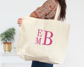 Embroidered Custom Initials Tote Bag, Custom Text Bag, Personalized Tote Bag, Gift for Her, Gift for Him