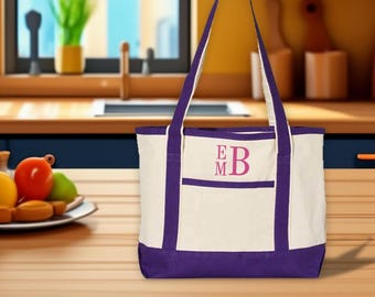 Embroidered Custom Initials Deluxe Tote Bag, Custom Text Bag, Personalized Tote Bag, Gift for Her, Gift for Him