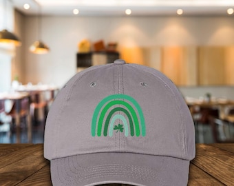 Embroidered Rainbow Green Clover Baseball Hat, Green Clover Hat, St. Patrick's Day Cap, Green Shamrock Hat