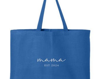 Embroidered Custom Mama Est. Date Tote Bag, Personalized Mom Tote Bag, Pregnancy Announcement Gift, Customized Mama Est Bag