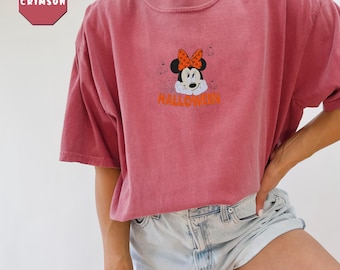 Embroidered Minnie Halloween T-Shirt, Disneyland Halloween Tee, Spooky Minnie Shirt, Cute Minnie Halloween Shirt