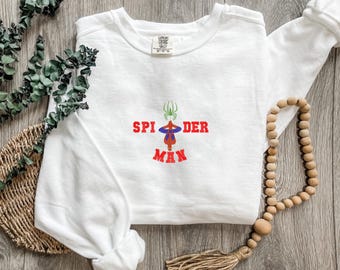 Embroidered Spiderman Sweatshirt, Classic Spiderman Sweatshirt, Peter Parker Celebration Sweatshirt, Spiderman Fan Sweatshirt