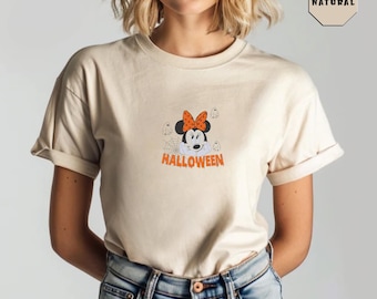 Embroidered Minnie Halloween T-Shirt, Disneyland Halloween Tee, Spooky Minnie Shirt, Cute Minnie Halloween Shirt