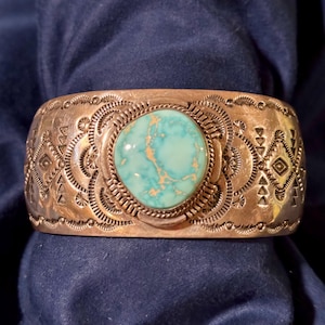 Freddy Charley Sterling Silver Navajo Turquoise Wide Cuff Bracelet