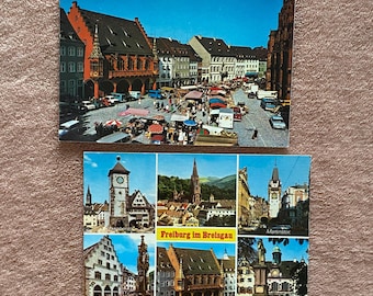 Set of 2 German photograph postcards • VINTAGE EPHEMERA • travel souvenirs, Freiburg im Breisgau