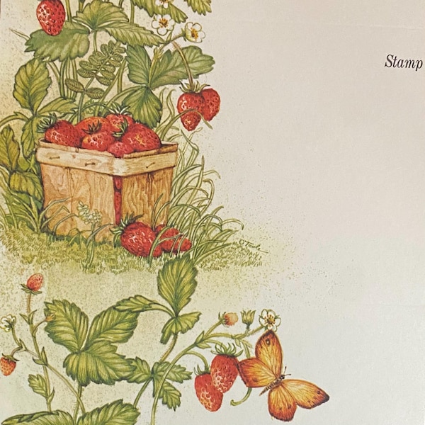 Vintage Postalettes,  Send a Note, butterfly, strawberries | snail mail, pen pal, whimsical stationery