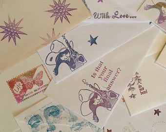 Decorated envelopes for pen pal, snail mail, junk journal, scrapbooking, rubber stamping • mail art
