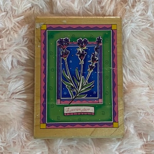 Vintage deep etch red rubber stamp, wood mounted | lavender botanical design | junk journal, scrapbook, diary pages, snail mail decorating