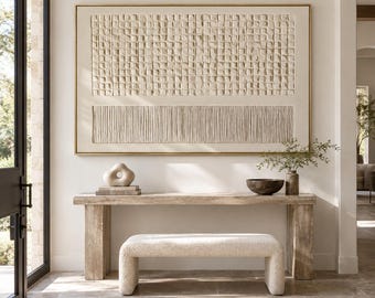Geometric Textured Wall Art, Neutral Abstract Painting, White 3D Wall Art, Large Minimalist Art, Wabi Sabi Decor