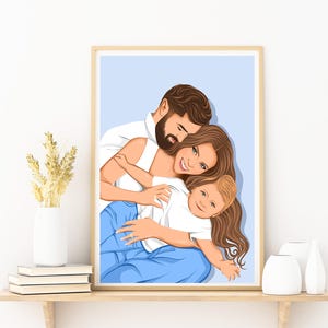 gift for family, personalized family gift, fathers day gift, gift for mom and dad, custom family portrait, Anniversary gift illustration