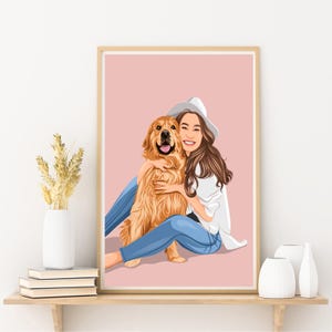 Pet owner gift, pet owner custom portrait , gift for pet owner, pet portrait, pet and owner photo, gift for him, pet portrait wall deco