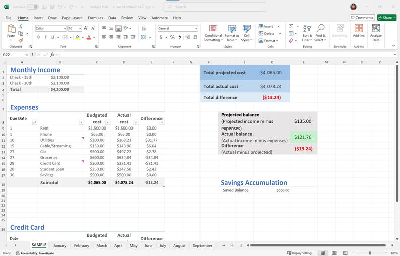 Monthly Budget Spreadsheet | Excel Template | Financial Planner ...