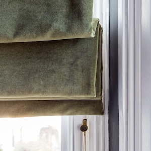 Green Velvet Fabric Roman Shades, custom size roller roman blinds, bedroom Roman curtains, window treatment, window shades
