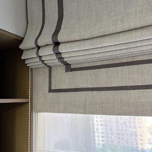 Stylish double layered Roman blinds with Border Trim, fabric samples for Roman Blinds, custom made roman shades, duo Roman shades