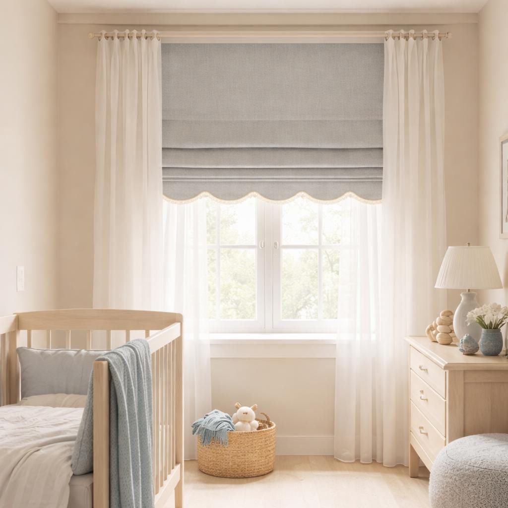 Nursery Roman Shades Custom Scalloped Edge Baby Blinds Soft Light ...