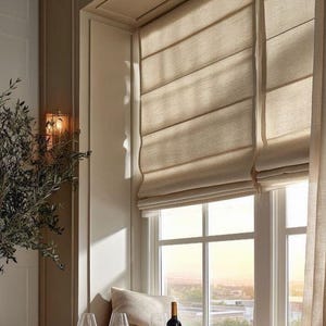 Taupe Roman Blinds, trendy roman shades, made-to-order roman shades, fabric window shades, heat blocking roman shades