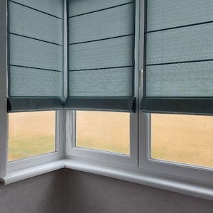 Light blue fabric roman shades for kitchen, living room, nursery, custom roman  window shades, cordless roman blinds, interior design
