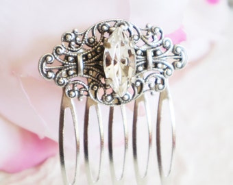 Swarovski Clear Crystal  -Victorian style  Silver plated hair comb