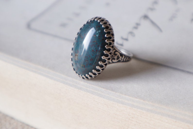 African Blood Stone Ring 25x18mm-Victorian ring-Aged brass-adjustable-steampunk-edgy chic