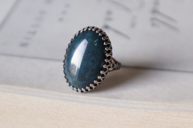 African Blood Stone Ring 25x18mm-Victorian ring-Aged brass-adjustable-steampunk-edgy chic