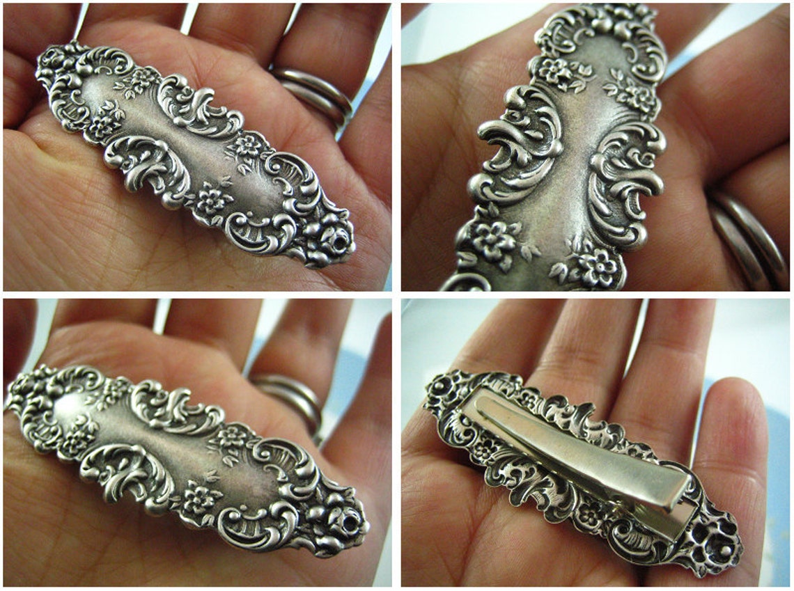 Victorian Style Ornate Bar Alligator Hair Clips in Ox Antique Etsy