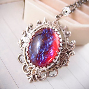 Nebula --Rare Vintage West Germany x-large Dragon's Breath Opal glass jewel aged brass victorian necklace