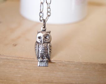 Dainty silver plated brass owl necklace