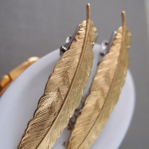 2 Pc Golden Feather Raw Brass Alligator Hair Clips one Pair - Etsy