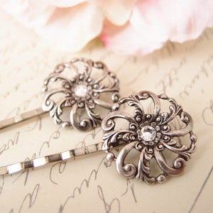 Swarovski crystal floral bobby pins-medieval-shabby chic-steampunk-Victorian V055