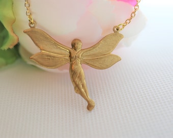 Golden Fairy  Necklace in Raw brass
