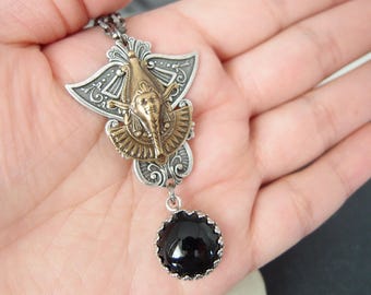 Egyptian goddess vintage black glass jewel necklace, one of kind