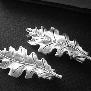OAK LEAVES alligator hair clips in ox antique sterling silver plated brass