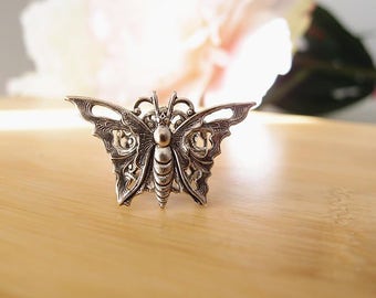 Butterfly Ring-Aged brass-adjustable-steampunk-Victorian-edgy chic- statement-armor ring V081