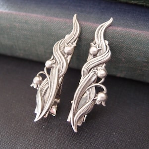 Lily flower Steampunk sterling silver plated brass alligator hair clips H008