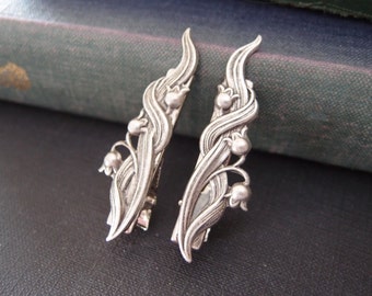 Lily flower Steampunk sterling silver plated brass alligator hair clips H008