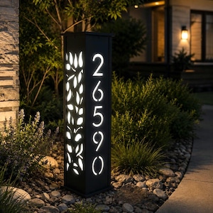 Palo solare con indirizzo a forma di foglia di felce - Decorazioni per esterni e per la casa / Dissuasore da giardino / Segnaletica per vialetto