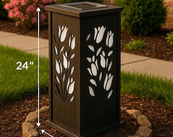 Couvercle solaire pour tête de puits : 10 po. L x 24 po. H, poteau lumineux de jardin extérieur avec découpes de tulipes