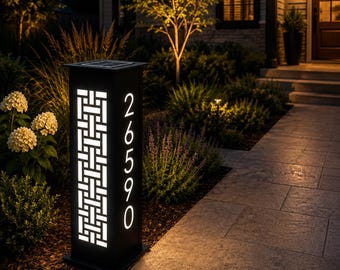 Solar Address Sign: Modern Driveway Marker / Home and Garden Decor / Outdoor lighting Post