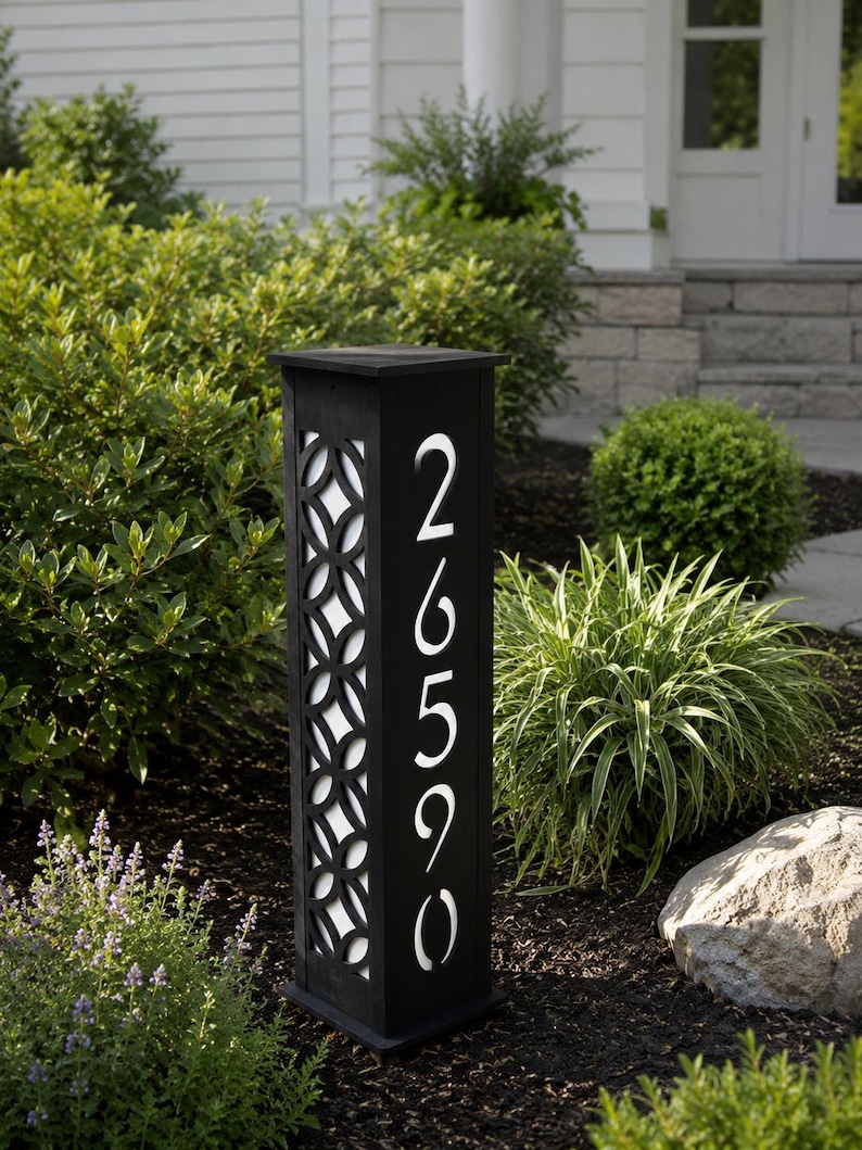 Solar House Number Sign: Address Post / Modern Outdoor Lighting / Home ...
