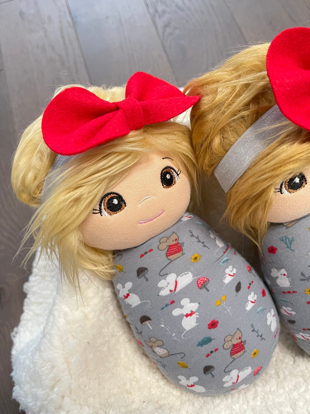 Handmade Swaddle Doll, Plush Swaddle Doll, Baby Doll, Swaddle Gray Mice