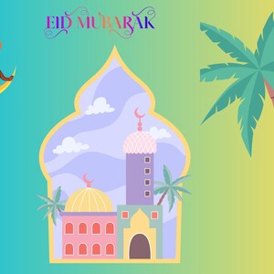 Carte postale colorée de Bayram pour enfants, imprimable numériquement
