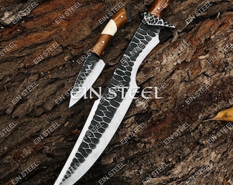 Coltello da caccia Wootz Steel Black Cobra Bowie fatto a mano / Coltello da caccia con manico in osso di palissandro a codolo intero