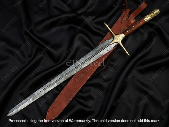 Hand Forged Fire Storm Damascus Steel Viking Sword | Handmade Medieval Style Blade | Rosewood Handle