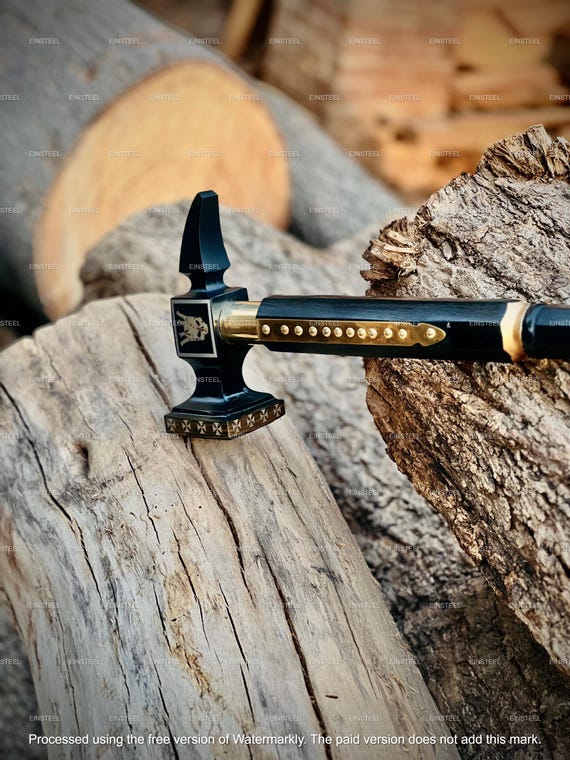 Custom Handmade Viking Hammer Axe, Hand Forged Engraved Black and Gold Ceremonial Hammer, unique Gift for Him, Cosplay and Collectors
