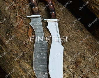 Coltello Kukri in acciaio al carbonio e Damasco forgiato a mano / Coltello da campeggio con manico in palissandro, oggetto da collezione, regalo