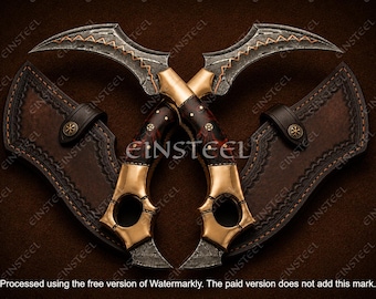 Set di due coltelli Karambit in rame e acciaio Damasco forgiati a mano / Coltelli da caccia vichinghi / Regalo per lui